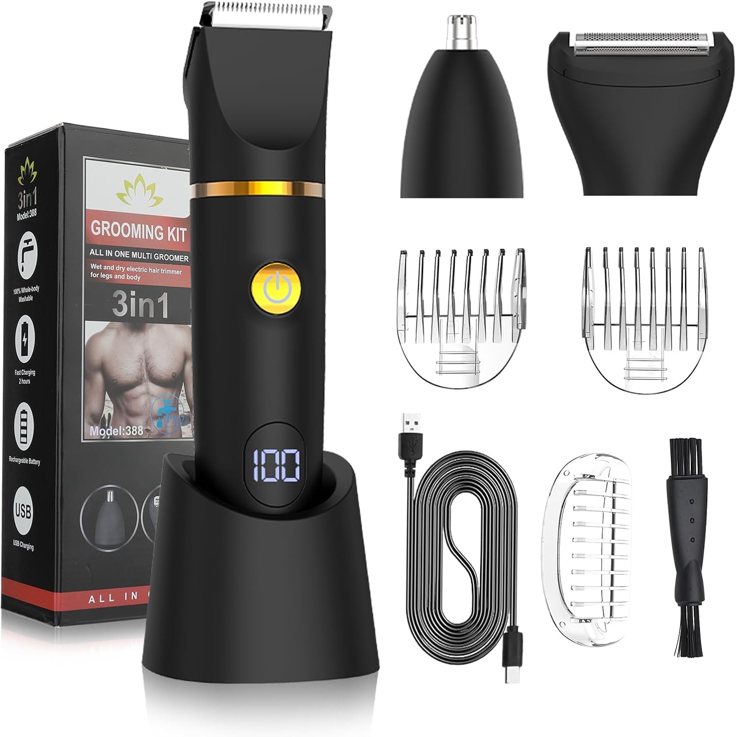 Men'S Grooming Nose And Ear - 男性女性用ボディトリマー、3 in 1グルーミングキット、鼻毛/陰部/胸毛用電動トリマー、シェーバー