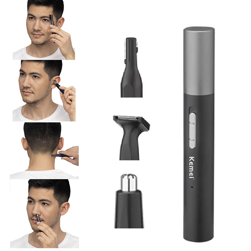 Mens Grooming Tools - Kemei Pro 充電式鼻毛トリマーペンひげグルーミングキット電動フェイシャルネックラインボディトリマー耳眉毛トリマー男性女性用