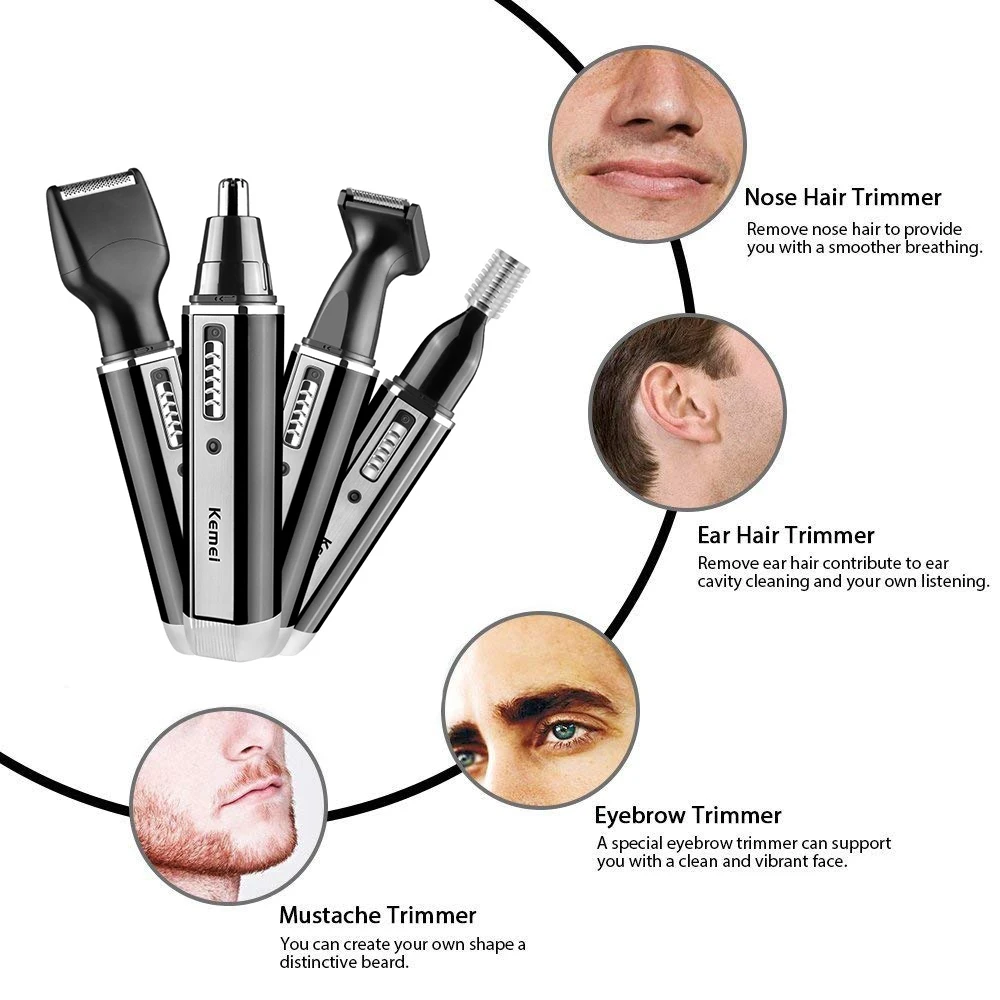 Kemei 4 in 1 トリマー男性用電動鼻と耳トリマー充 - Men'S Grooming Nose And Ear のレビューと価格